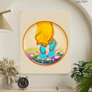 Krishna Charan Wall Plate – 10Inch&quot; Jaipuri Pichwai Art | Handmade Lord Feet Wall Hanging | Spiritual Indian Home Decor