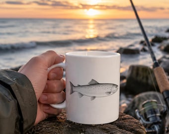 Caneca Truta Marinha 325ml | Ilustração realista de peixe | Presente para pescador | Pesca no Mar Báltico | Presente para pescadores | Presente de truta marinha