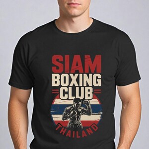 Siam Boxing Club Thailand Vintage Muay Thai T-Shirt for Men, Retro Thai Flag Fighter Tee, Martial Arts Gift for Boxing Lovers & Travelers