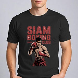 Muay Thai Siam Boxing Club T-Shirt for Men – Vintage Fighter Graphic Tee – Martial Arts Training Shirt – Thai Boxing Gym Workout Wear