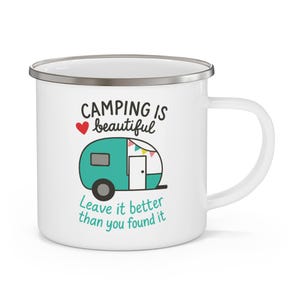 Camping Enamel Mug: Adventure Quote, Eco-Friendly Travel Cup