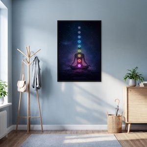 Chakra Meditation Wall Art Print, Spiritual Yoga Poster With Frame Option, Cosmic Energy Artwork, Mystical Decor For Healing Or Zen Room