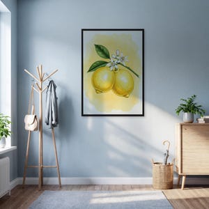 Zitrone Botanische Wand Kunst Druck, Aquarell Obst Küchen Poster, Gerahmte Gelbe Zitrus Illustration, Frisches Mediterran Dekor für Esszimmer