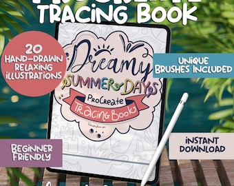 Procreate Tracing Book: Dreamy Summer Days Art - 20 Templates, 5 Brushes (Digital Download)