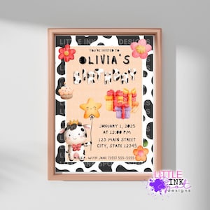 Cow Theme Birthday Invitation - Customizable Digital File