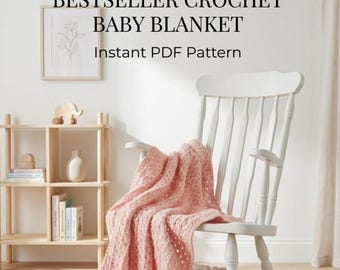 Patrón fácil para manta de bebé a crochet / Punto concha, ideal para principiantes (descarga en PDF)