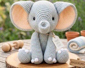 Patrón de elefante a crochet en PDF / Peluche de elefante amigurumi / Ideal para principiantes / Regalo perfecto para baby shower / Descarga digital instantánea