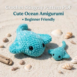 No Sew Stingray Crochet Pattern PDF, Amigurumi Ocean Animal Toy (Digital Download)