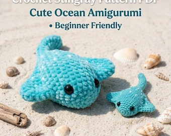 Stingray Crochet Pattern PDF, Amigurumi Stingray Tutorial, Easy Beginner Crochet Animal Pattern, Almost No Sew Stuffed Ray Toy Download, pdf