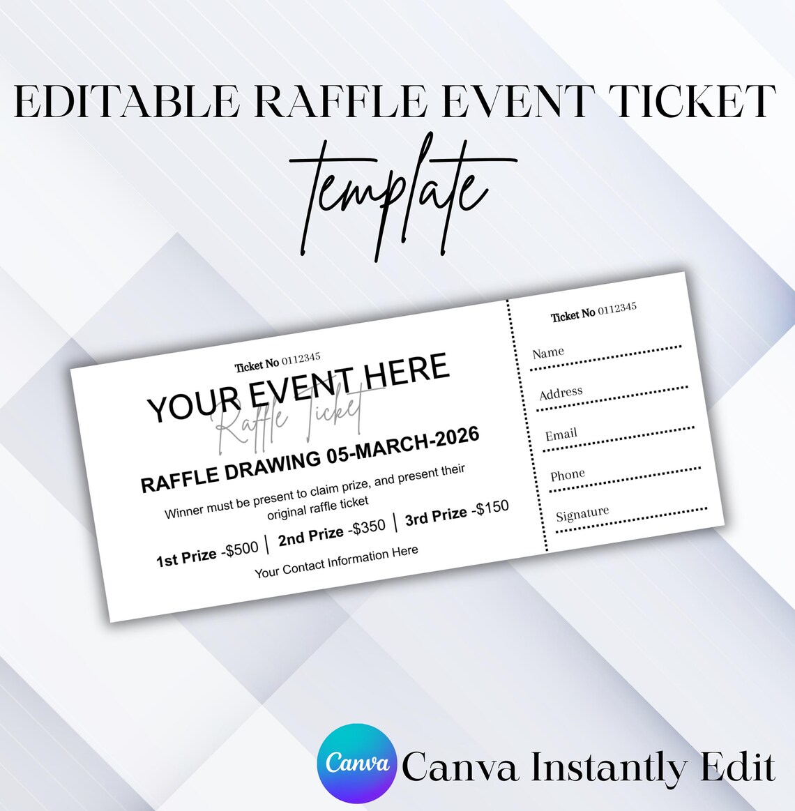 Editable Raffle Ticket Template: DIY Event Fundraiser (canva Printable ...
