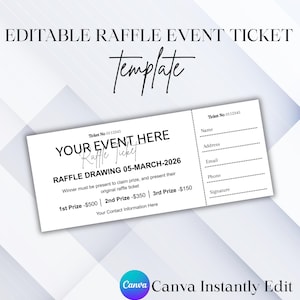 Bearbeitbare Raffle Event Ticket-Vorlage, benutzerdefinierte DIY Surprise Raffle Event Ticket, digital Canva druckbare bearbeitbare Raffle Ticket-Vorlage