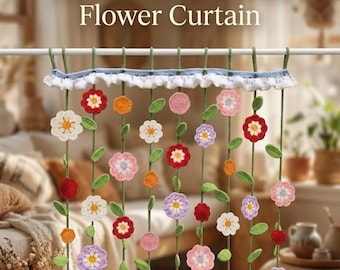 Patrón de cortina de flores a crochet en PDF • Separador de ambientes estilo boho • Decoración floral colgante para pared • Crochet fácil para principiantes • Decoración para habitación infantil, descarga instantánea
