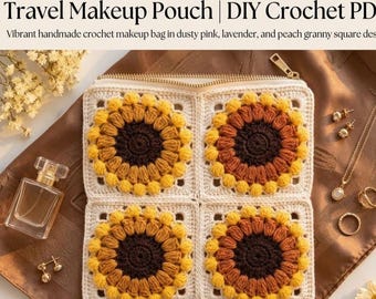 Patrón de ganchillo cuadrado "Abuela con diseño de rayos de sol" en PDF, tutorial para principiantes del cuadrado "Sunflower", punto abultado, punto de burbuja, descarga fácil paso a paso.