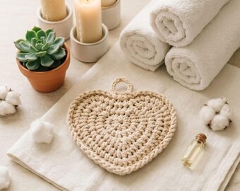 Patrón de salvamanteles de corazón a crochet / Agarradera gruesa, decoración moderna para la cocina (descarga en PDF)