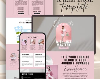 Canva-mall för säljsida, rosa minimalistisk landningssida (digital nedladdning)