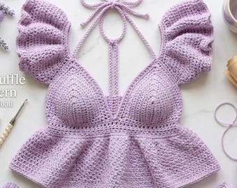Patrón de top babydoll de ganchillo, tutorial para principiantes de sujetador con mangas abullonadas (descarga en PDF)
