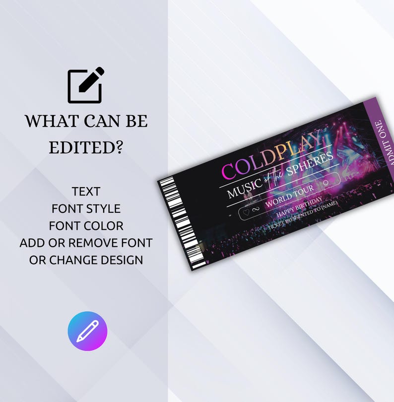 Editable Coldplay Concert Ticket Template: Music of the Spheres ...