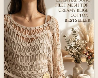 Patrón de top de crochet en PDF – Top de malla de encaje Hamini, patrón fácil de top corto estilo boho, ideal para la playa en verano, apto para principiantes, descarga instantánea.