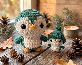 Patrón de ganchillo de pingüino en PDF. Amigurumi de pingüino adorable con sombrero. Tutorial de ganchillo fácil para principiantes. Peluche DIY. Regalo. Descarga digital.