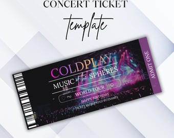 Redigerbar Coldplay-konsertbiljettmall: Music of the Spheres-souvenir (Canva, digital nedladdning)