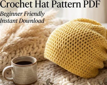 Patrón de gorro holgado a crochet / PDF fácil de descargar al instante / Gorro de medio punto alto / Gorro para adolescentes y adultos / Patrón de gorro a crochet ideal para principiantes