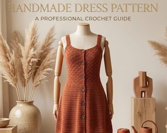 Patrón de vestido de ganchillo en PDF, vestido de ganchillo de lino y algodón para verano, patrón de vestido boho abotonado de ganchillo, vestido maxi fácil con punto de concha XS-XXL
