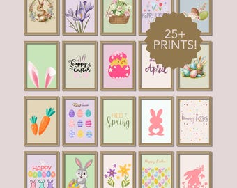 Påskhare- och äggtryck | Vårväggkonst (digital nedladdning)