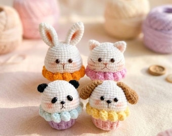 Patrón de ganchillo para cupcakes de animales en PDF / Perro, gato, panda, conejo / Amigurumi DIY / Patrón para principiantes / Descarga digital instantánea en PDF disponible