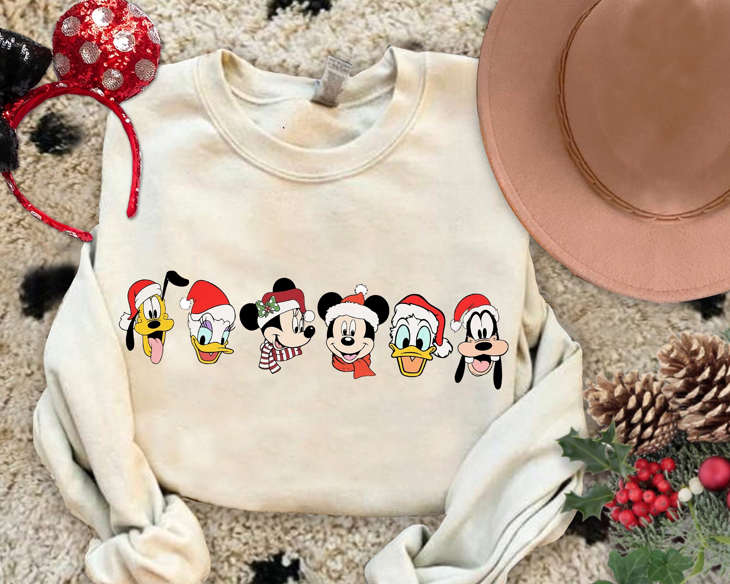 Discover Disney Characters Heads Sweatshirt, Mickey and Friends Christmas Sweatshirt