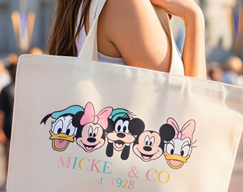Mickey and Friends Canvas Tote Bag Vintage Cartoon Carryall