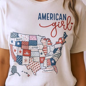 USA Map Graphic Tee: Patriotic American Girl 4th of July Shirt