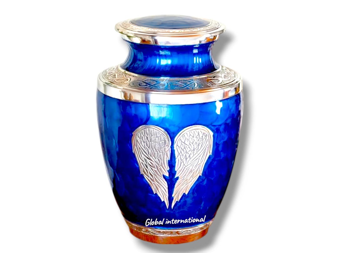 Large Purple Angel Wings Urn For Ashes - 10.5 Inch Handcrafted Memorial Urn With Velvet Bag