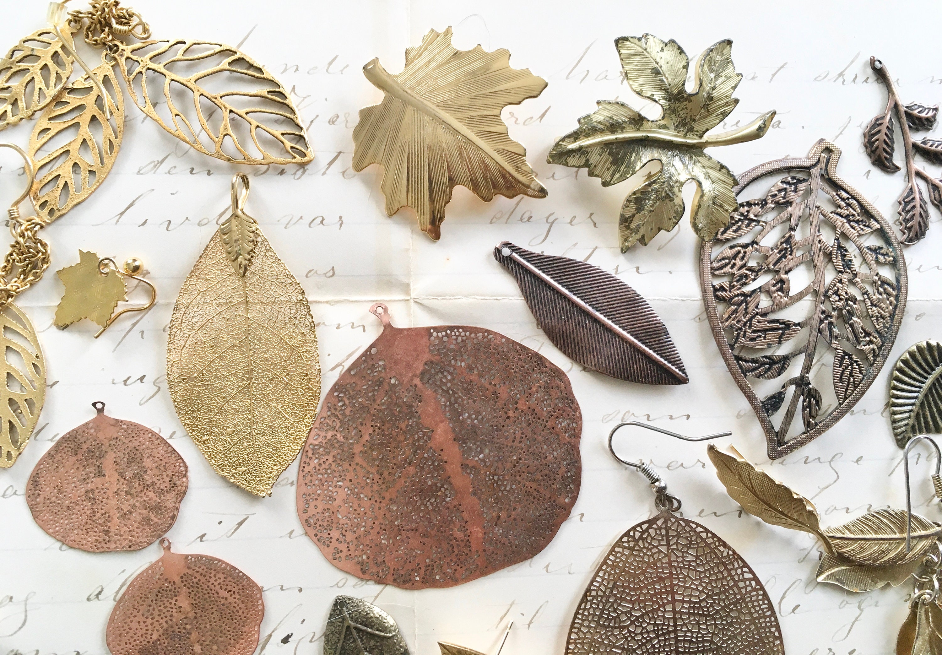Salvaged Gold Tone Copper Brass Metal Leaf Leaves Jewelry Etsy