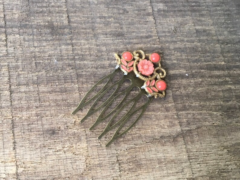 Vintage Jewelry Assemblage Small Art Deco Style Hair Comb Bridal Comb