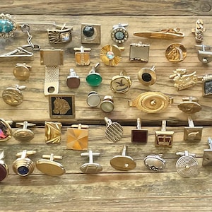 Vintage Lot 50 Craft Cufflinks Tie Pins No Matches Some Rhinestones