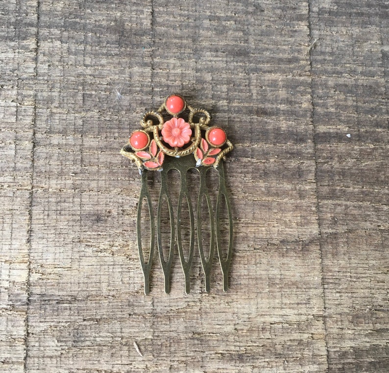 Vintage Jewelry Assemblage Small Art Deco Style Hair Comb Bridal Comb