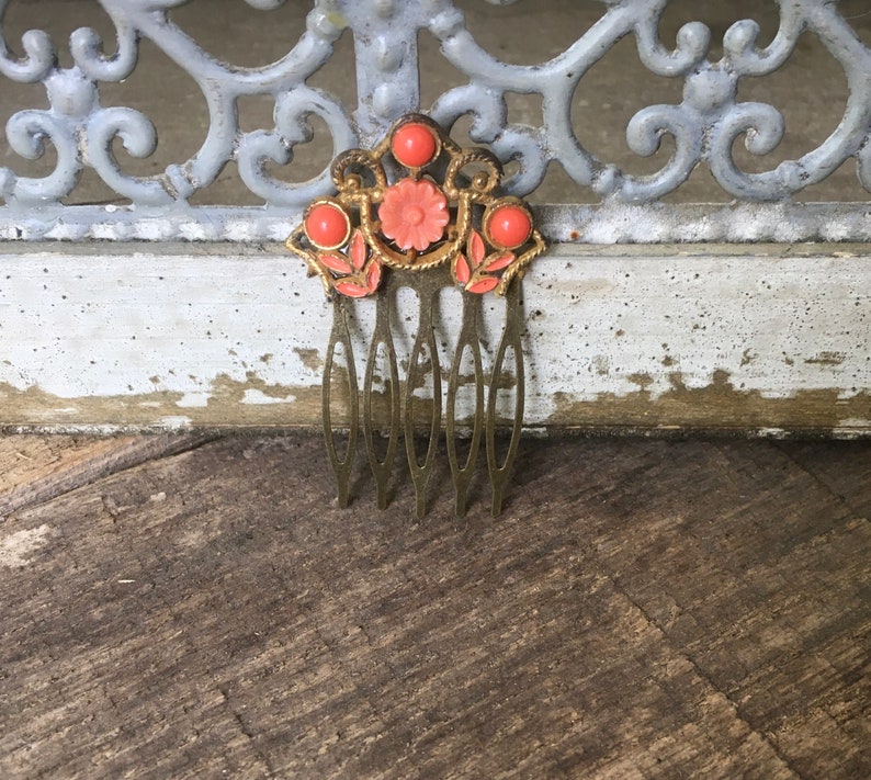 Vintage Jewelry Assemblage Small Art Deco Style Hair Comb Bridal Comb
