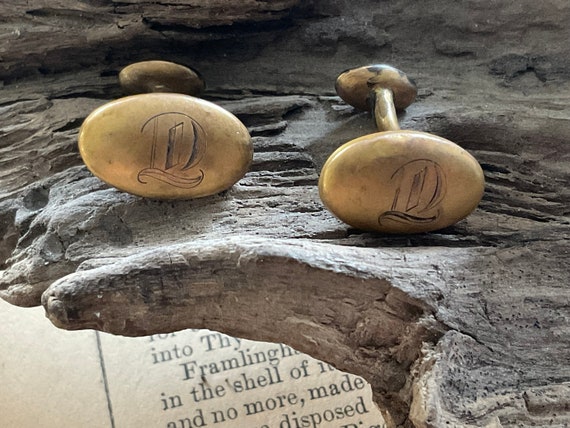 Antique Men’s Monogram D Letter D Brass Cuff Link… - image 1