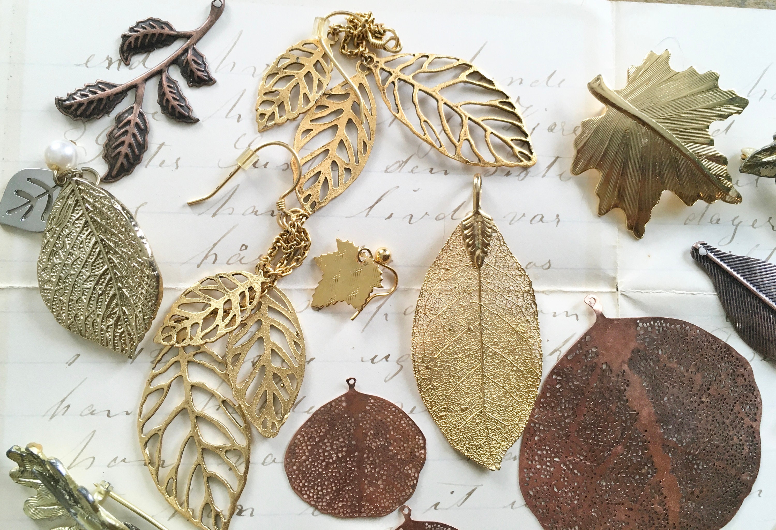Salvaged Gold Tone Copper Brass Metal Leaf Leaves Jewelry Etsy