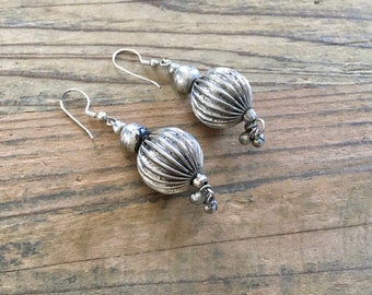 Vintage Silver Tone Indie Patina Festival Awesome Statement Earrings Dangle Drop