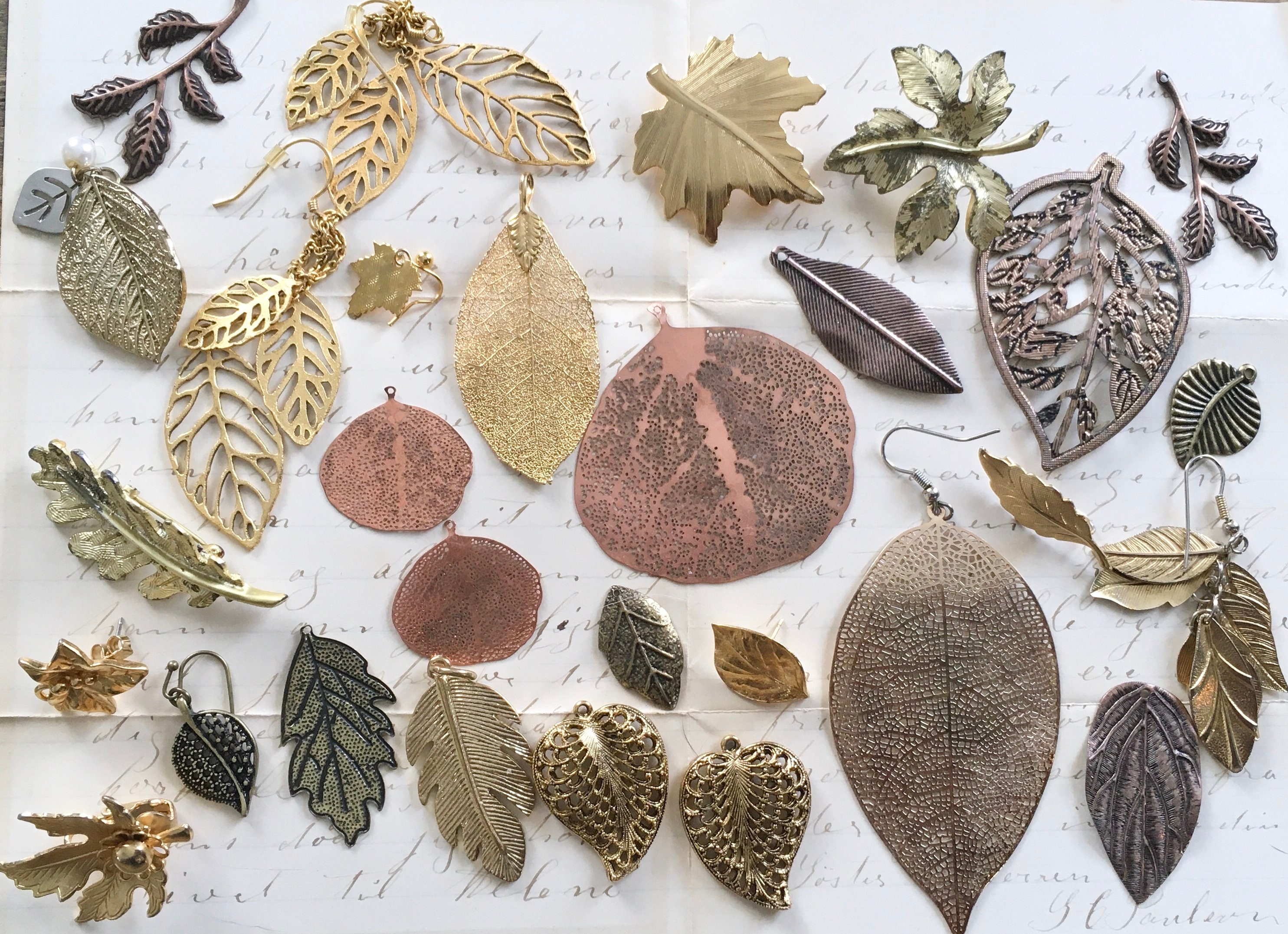 Salvaged Gold Tone Copper Brass Metal Leaf Leaves Jewelry Etsy