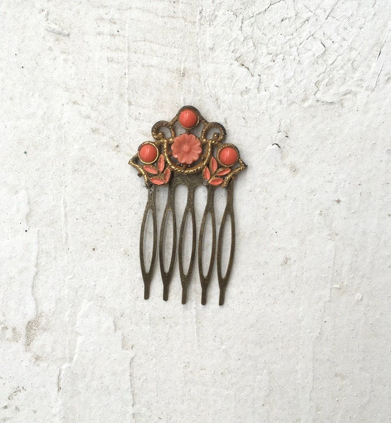 Vintage Jewelry Assemblage Small Art Deco Style Hair Comb Bridal Comb