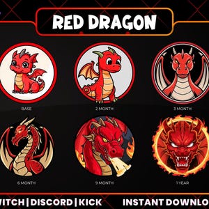 Red Dragon Twitch Sub Badges | Evolving Fantasy Badges (Instant Download)