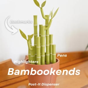 Bambookends - Bamboo Pens, Highlighters, Post it note dispenser, Bookmark