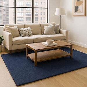 Handmade Tufted Wool Bexter Solid Color Area Rug - Modern Plain Navy Blue Color Rug for Bedroom, Living Room and Office (8x10ft)