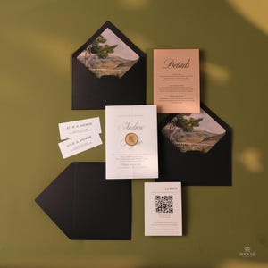 Faire-part de mariage noir et blanc classique - Typographie moderne, carte RSVP simple - Papier vélin avec cachet de cire imprimé