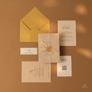 Gedruckte Luxus-Goldhochzeitseinladung - formelle Schrift, dicker Karton, inklusive Antwortkarten