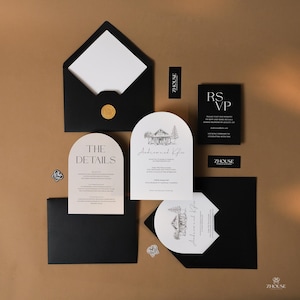 Luxus-Hochzeitseinladungsset, minimalistische Hochzeitseinladung, Monochrome Elegante Einladung mit Antwortkarten