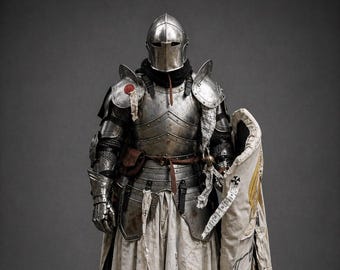 Medieval Knight Full Plate Armor: 18 Gauge Steel Barbuta Helmet - Cosplay Costume