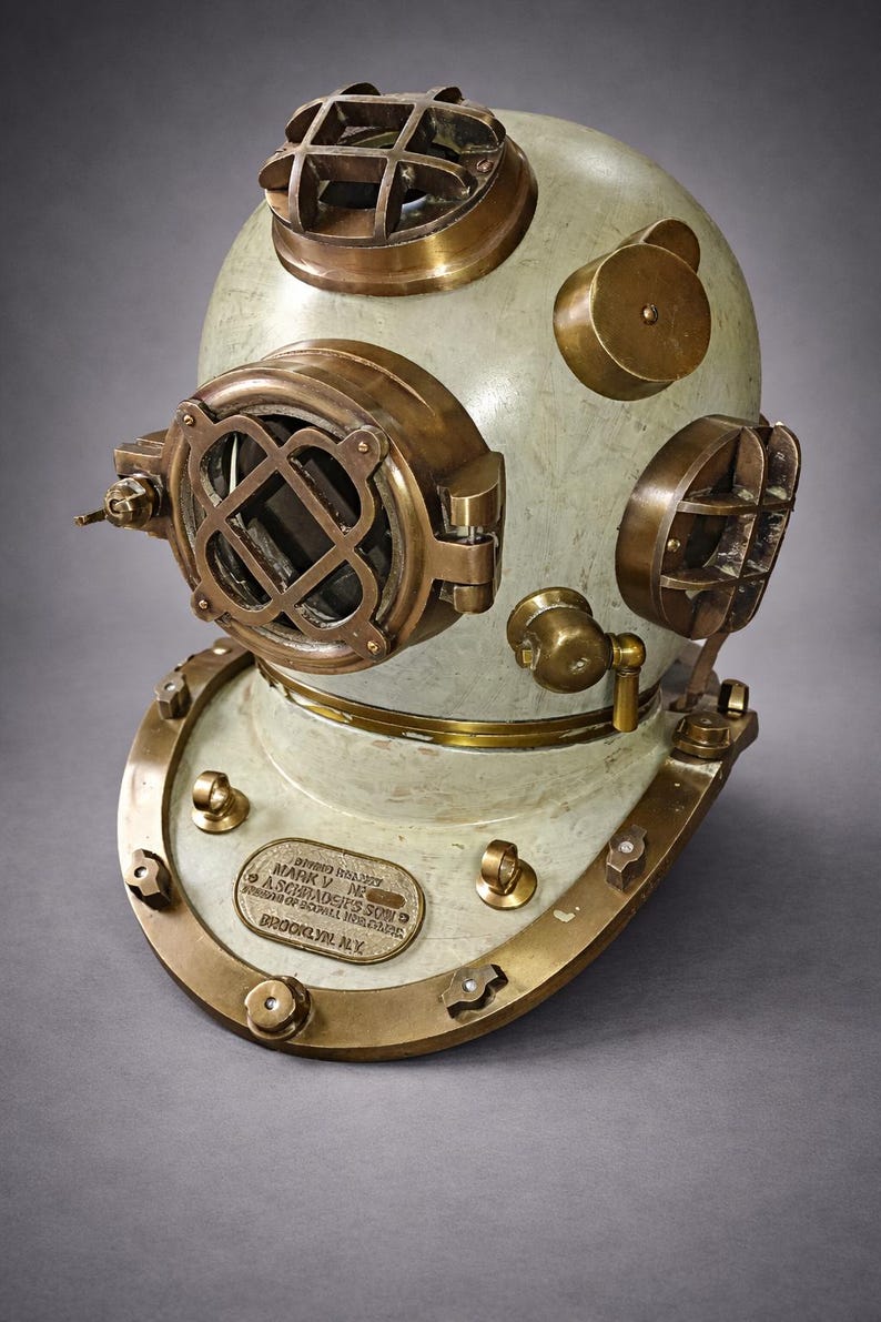 US Navy Mark V Diving Helmet Replica – Brass Nautical Decor (18" Adult ...